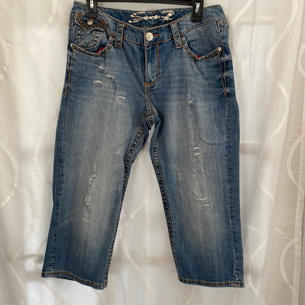 Seven Cropped Distressed Jeans, Size 14